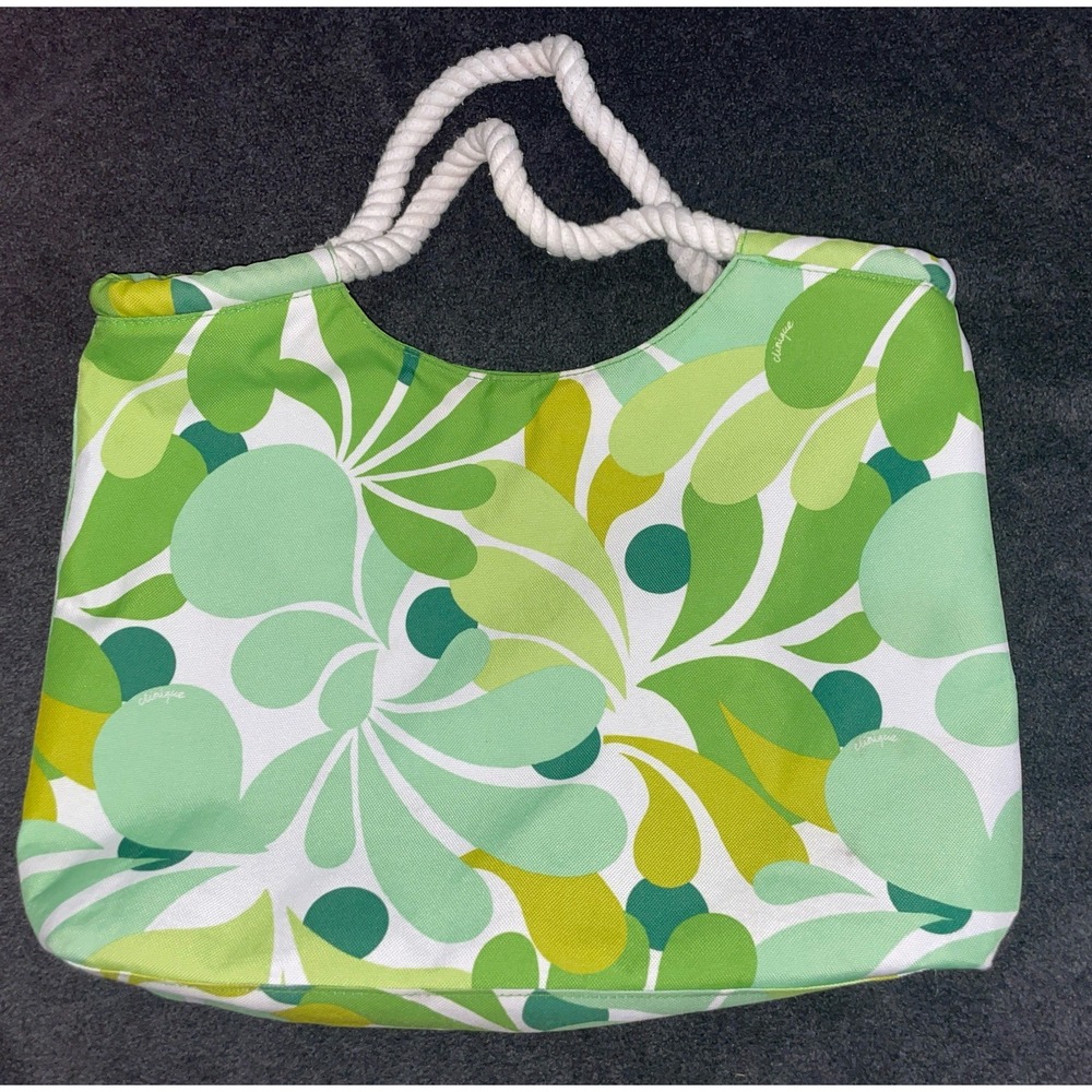 Clinique Tote Bag Purse Green Floral Leaves Summer Beach Pool Lined Large